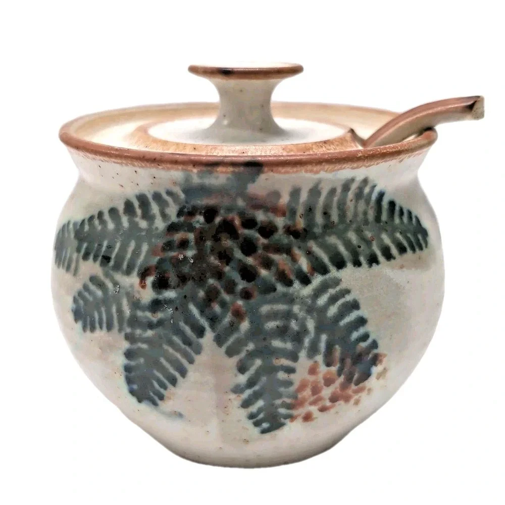 Vtg 70s‎ B. Welsh Studio Pacific Stoneware Lidded Honey Pot Jam Jar Spoon Oregon